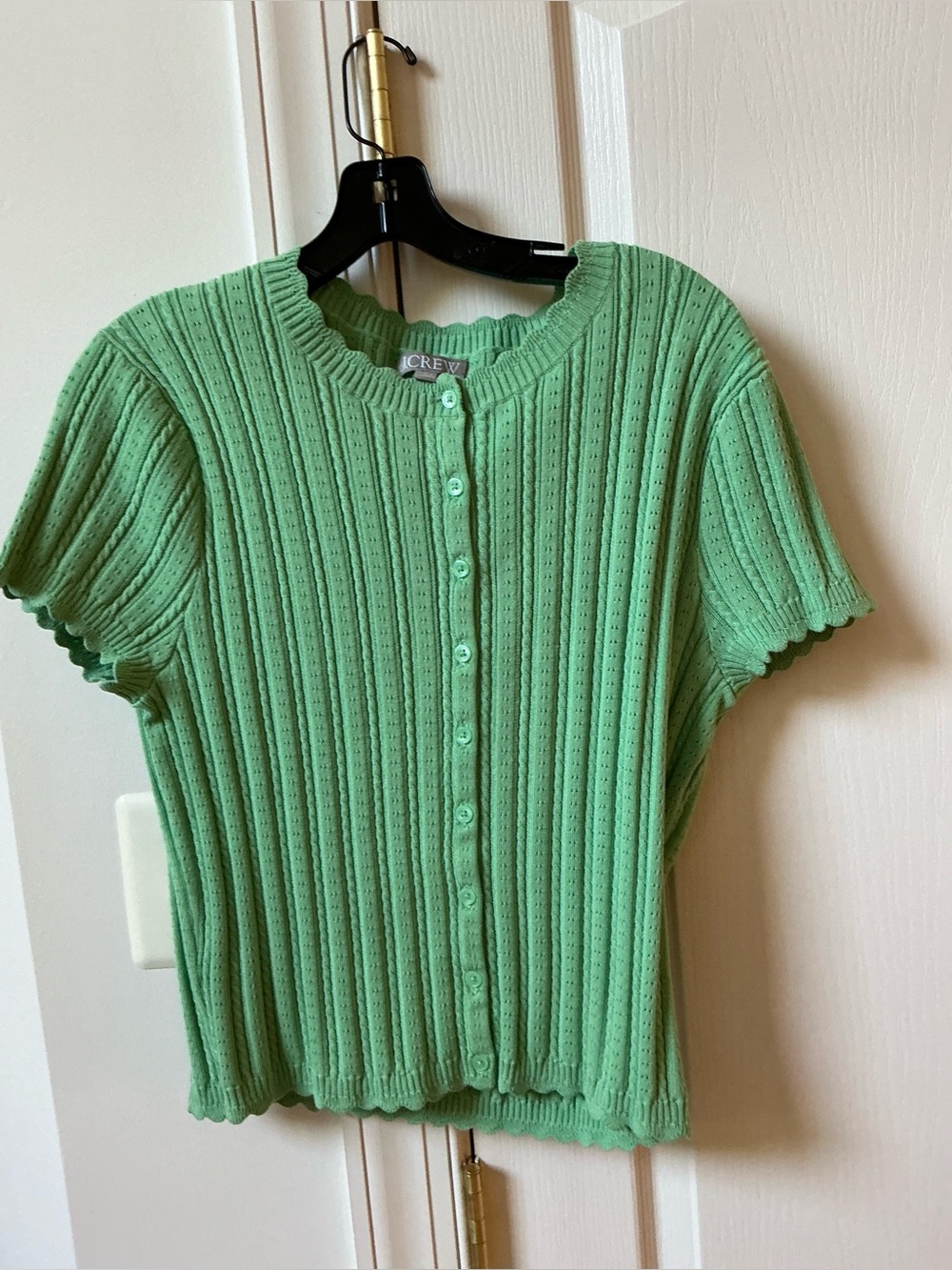 J. CREW JACKIE POINTELLE SHORT SLEEVE SWEATER IN MATCHA MACARON